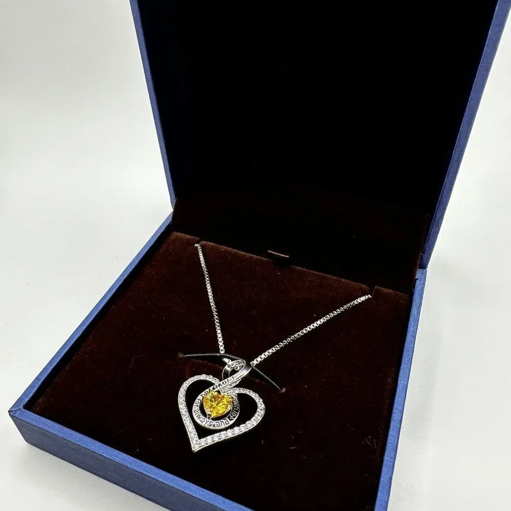 NIB, Redbee Brand 18kt GP/WG, 925 heart and yellow cz necklace!‎
